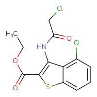 Chemical structure of ethyl 4-chloro-3-(2-chloroacetamido)-1-benzothiophene-2-carboxylate - CSSB21531598506