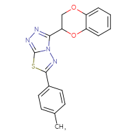 Chemical structure of 3-(2,3-dihydro-1,4-benzodioxin-2-yl)-6-(4-methylphenyl)-[1,2,4]triazolo[3,4-b][1,3,4]thiadiazole - CSSB00121637993