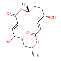 Chemical structure of (3E,5S,8R,11E,13S,16R)-5,13-dihydroxy-8,16-dimethyl-1,9-dioxacyclohexadeca-3,11-diene-2,10-dione - CSSB00102520942