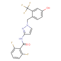 Chemical structure of 2,6-difluoro-N-(1-{[4-hydroxy-2-(trifluoromethyl)phenyl]methyl}-1H-pyrazol-3-yl)benzamide - CSSB00138413572