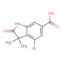 Chemical structure of 4-bromo-3,3-dimethyl-2-oxo-2,3-dihydro-1H-indole-6-carboxylic acid - CSSB02148803631
