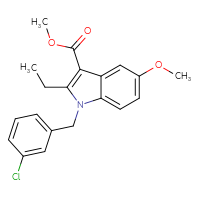 Chemical structure of methyl 1-[(3-chlorophenyl)methyl]-2-ethyl-5-methoxy-1H-indole-3-carboxylate - CSSB00025729572