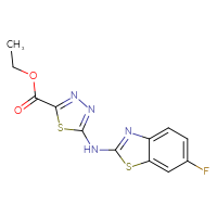 Chemical structure of ethyl 5-[(6-fluoro-1,3-benzothiazol-2-yl)amino]-1,3,4-thiadiazole-2-carboxylate - CSSB21531609026