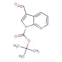 Chemical structure of tert-butyl 3-formyl-1H-pyrrolo[2,3-b]pyridine-1-carboxylate - CSSB00000070221