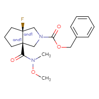 Chemical structure of rac-benzyl (3aR,6aS)-3a-fluoro-6a-[methoxy(methyl)carbamoyl]-octahydrocyclopenta[c]pyrrole-2-carboxylate - CSSB21291563170