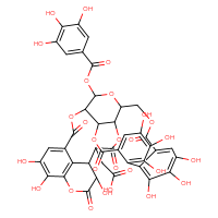 Chemical structure of 2-[13,14,15,18,19,20,31,35,36-nonahydroxy-2,10,23,28,32-pentaoxo-5-(3,4,5-trihydroxybenzoyloxy)-3,6,9,24,27,33-hexaoxaheptacyclo[28.7.1.0⁴,²⁵.0⁷,²⁶.0¹¹,¹⁶.0¹⁷,²².0³⁴,³⁸]octatriaconta-1(37),11,13,15,17,19,21,34(38),35-nonaen-29-yl]acetic acid - CSSB06256078648