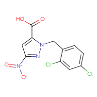 Chemical structure of 1-[(2,4-dichlorophenyl)methyl]-3-nitro-1H-pyrazole-5-carboxylic acid - CSSB00025811290