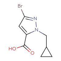 Chemical structure of 3-bromo-1-(cyclopropylmethyl)-1H-pyrazole-5-carboxylic acid - CSSB02495542212