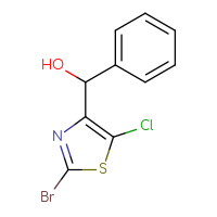 Chemical structure of (2-bromo-5-chloro-1,3-thiazol-4-yl)(phenyl)methanol - CSSB21246422261