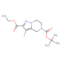 Chemical structure of 5-tert-butyl 2-ethyl 3-iodo-4H,5H,6H,7H-pyrazolo[1,5-a]pyrazine-2,5-dicarboxylate - CSSB06656874153