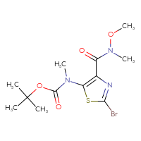 Chemical structure of tert-butyl N-{2-bromo-4-[methoxy(methyl)carbamoyl]-1,3-thiazol-5-yl}-N-methylcarbamate - CSSB09892989813