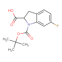 Chemical structure of 1-[(tert-butoxy)carbonyl]-6-fluoro-2,3-dihydro-1H-indole-2-carboxylic acid - CSSB00025783172