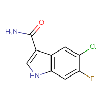 Chemical structure of 5-chloro-6-fluoro-1H-indole-3-carboxamide - CSSB15024335365