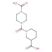Chemical structure of 1-(4-acetylpiperazine-1-carbonyl)piperidine-3-carboxylic acid - CSSB00052042779