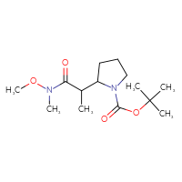 Chemical structure of tert-butyl 2-{1-[methoxy(methyl)carbamoyl]ethyl}pyrrolidine-1-carboxylate - CSSB19272192975
