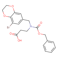 Chemical structure of 3-{[(benzyloxy)carbonyl][(8-bromo-2,3-dihydro-1,4-benzodioxin-6-yl)methyl]amino}propanoic acid - CSSB03496574993