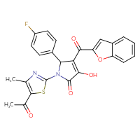 Chemical structure of 1-(5-acetyl-4-methyl-1,3-thiazol-2-yl)-4-(1-benzofuran-2-carbonyl)-5-(4-fluorophenyl)-3-hydroxy-2,5-dihydro-1H-pyrrol-2-one - CSSB00026749453