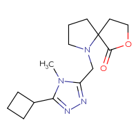 Chemical structure of 1-[(5-cyclobutyl-4-methyl-4H-1,2,4-triazol-3-yl)methyl]-7-oxa-1-azaspiro[4.4]nonan-6-one - CSSS00138481582