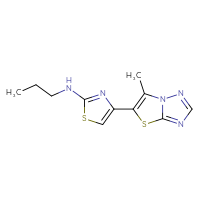 Chemical structure of 4-{6-methyl-[1,2,4]triazolo[3,2-b][1,3]thiazol-5-yl}-N-propyl-1,3-thiazol-2-amine - CSSB00025729425