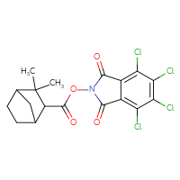 Chemical structure of 4,5,6,7-tetrachloro-1,3-dioxo-2,3-dihydro-1H-isoindol-2-yl 3,3-dimethylbicyclo[2.2.1]heptane-2-carboxylate - CSSB20269569283