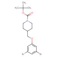 Chemical structure of tert-butyl 4-[(3,5-dibromophenoxy)methyl]piperidine-1-carboxylate - CSSB00010130301