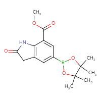 Chemical structure of methyl 2-oxo-5-(4,4,5,5-tetramethyl-1,3,2-dioxaborolan-2-yl)-2,3-dihydro-1H-indole-7-carboxylate - CSSB00020649653