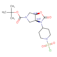 Chemical structure of rac-tert-butyl (3aR,6aS)-3-[1-(chlorosulfonyl)piperidin-4-yl]-2-oxo-hexahydro-2H-pyrrolo[3,4-d][1,3]oxazole-5-carboxylate - CSSB21291564427