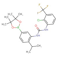 Chemical structure of 1-[2-chloro-3-(trifluoromethyl)phenyl]-3-[2-(propan-2-yl)-5-(4,4,5,5-tetramethyl-1,3,2-dioxaborolan-2-yl)phenyl]urea - CSSB21332045982