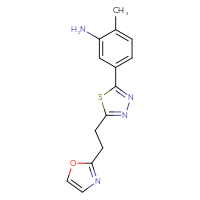 Chemical structure of 2-methyl-5-{5-[2-(1,3-oxazol-2-yl)ethyl]-1,3,4-thiadiazol-2-yl}aniline - CSSB20621662936
