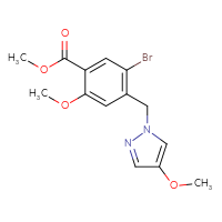 Chemical structure of methyl 5-bromo-2-methoxy-4-[(4-methoxy-1H-pyrazol-1-yl)methyl]benzoate - CSSB01915818935