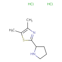 Chemical structure of 4,5-dimethyl-2-(pyrrolidin-2-yl)-1,3-thiazole dihydrochloride - CSSB06744473485