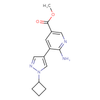 Chemical structure of methyl 6-amino-5-(1-cyclobutyl-1H-pyrazol-4-yl)pyridine-3-carboxylate - CSSB06591912339
