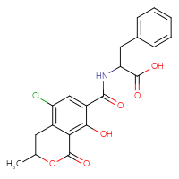 Chemical structure of 2-[(5-chloro-8-hydroxy-3-methyl-1-oxo-3,4-dihydro-1H-2-benzopyran-7-yl)formamido]-3-phenylpropanoic acid - CSSB00102462704