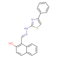 Chemical structure of 1-[(E)-[2-(4-phenyl-1,3-thiazol-2-yl)hydrazin-1-ylidene]methyl]naphthalen-2-ol - CSSB00132471906