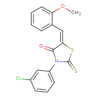 Chemical structure of (5E)-3-(3-chlorophenyl)-5-[(2-methoxyphenyl)methylidene]-2-sulfanylidene-1,3-thiazolidin-4-one - CSSB00160255254