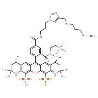 Chemical structure of 6-(4-{[3-(4-{[(3-azidopropyl)amino]methyl}-1H-1,2,3-triazol-1-yl)propyl]carbamoyl}-2-[methyl(2-sulfoethyl)carbamoyl]phenyl)-2,2,4,8,10,10-hexamethyl-14-sulfo-2,3,4,8,9,10-hexahydro-1H-13-oxa-1,11-diazapentacen-11-ium-12-sulfonate - CSSB06645150768