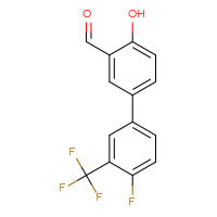 Chemical structure of 4'-fluoro-4-hydroxy-3'-(trifluoromethyl)-[1,1'-biphenyl]-3-carbaldehyde - CSSB00150705697