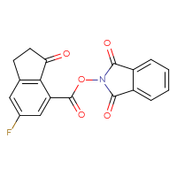 Chemical structure of 1,3-dioxo-2,3-dihydro-1H-isoindol-2-yl 6-fluoro-3-oxo-2,3-dihydro-1H-indene-4-carboxylate - CSSB17484212763