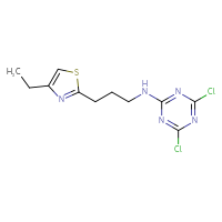 Chemical structure of 4,6-dichloro-N-[3-(4-ethyl-1,3-thiazol-2-yl)propyl]-1,3,5-triazin-2-amine - CSSB20575355094