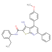 Chemical structure of 3-amino-N-(2-ethylphenyl)-4-(4-methoxyphenyl)-6-phenylthieno[2,3-b]pyridine-2-carboxamide - CSSB00102543796