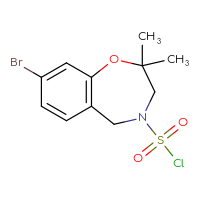 Chemical structure of 8-bromo-2,2-dimethyl-2,3,4,5-tetrahydro-1,4-benzoxazepine-4-sulfonyl chloride - CSSB21224764459