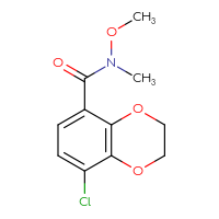 Chemical structure of 8-chloro-N-methoxy-N-methyl-2,3-dihydro-1,4-benzodioxine-5-carboxamide - CSSB01395048666