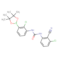Chemical structure of 1-(3-chloro-2-cyanophenyl)-3-[2-chloro-3-(4,4,5,5-tetramethyl-1,3,2-dioxaborolan-2-yl)phenyl]urea - CSSB21332063958