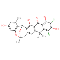Chemical structure of 8,10-dichloro-3,7,9,21-tetrahydroxy-12,12,17,23-tetramethyl-18,25-dioxahexacyclo[15.7.1.0²,¹⁵.0⁴,¹³.0⁶,¹¹.0¹⁹,²⁴]pentacosa-2,4(13),6,8,10,14,19(24),20,22-nonaen-5-one - CSSB06256047759