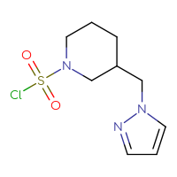 Chemical structure of 3-[(1H-pyrazol-1-yl)methyl]piperidine-1-sulfonyl chloride - CSSB14987122754