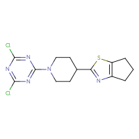 Chemical structure of 2,4-dichloro-6-(4-{4H,5H,6H-cyclopenta[d][1,3]thiazol-2-yl}piperidin-1-yl)-1,3,5-triazine - CSSB21332147284