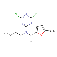 Chemical structure of N-butyl-4,6-dichloro-N-[1-(5-methylfuran-2-yl)ethyl]-1,3,5-triazin-2-amine - CSSB21332061196