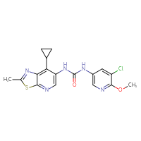 Chemical structure of 1-(5-chloro-6-methoxypyridin-3-yl)-3-{7-cyclopropyl-2-methyl-[1,3]thiazolo[5,4-b]pyridin-6-yl}urea - CSSB06726392901