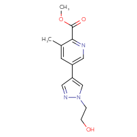 Chemical structure of methyl 5-[1-(2-hydroxyethyl)-1H-pyrazol-4-yl]-3-methylpyridine-2-carboxylate - CSSB06587703030