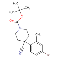 Chemical structure of tert-butyl 4-(4-bromo-2-methylphenyl)-4-cyanopiperidine-1-carboxylate - CSSB00037249788